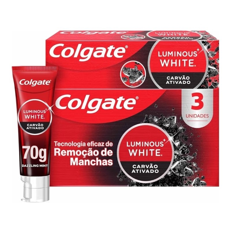 SUPER PROMOÇÃO Kit 3 Creme Dental Clareador Colgate Luminous White Carvão Ativado 3 unidades 70g cada