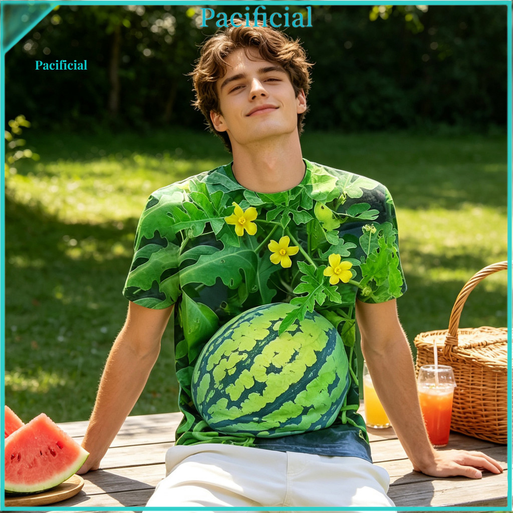 Breathable Summer Streetwear 3d Fruit Graphic Tee Big Belly Watermelon T-shirt Funny Print Short Sleeve Crew Neck Shirt