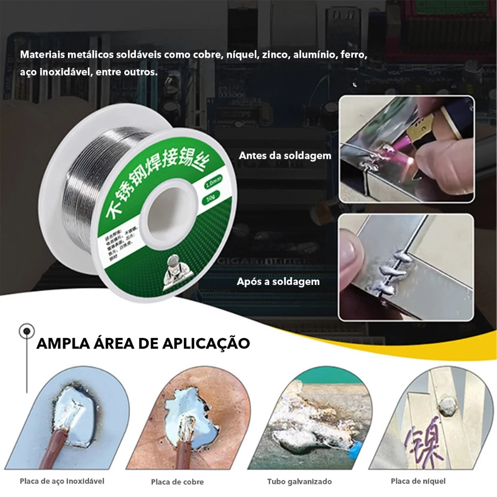Fio de Solda Estanho com Fluxo 1mm 50g para Eletrônica e Reparos DIY