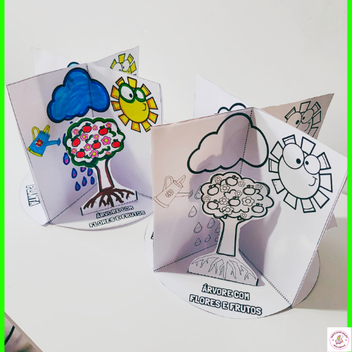 Diorama 3D Ciclo da Árvore para Colorir