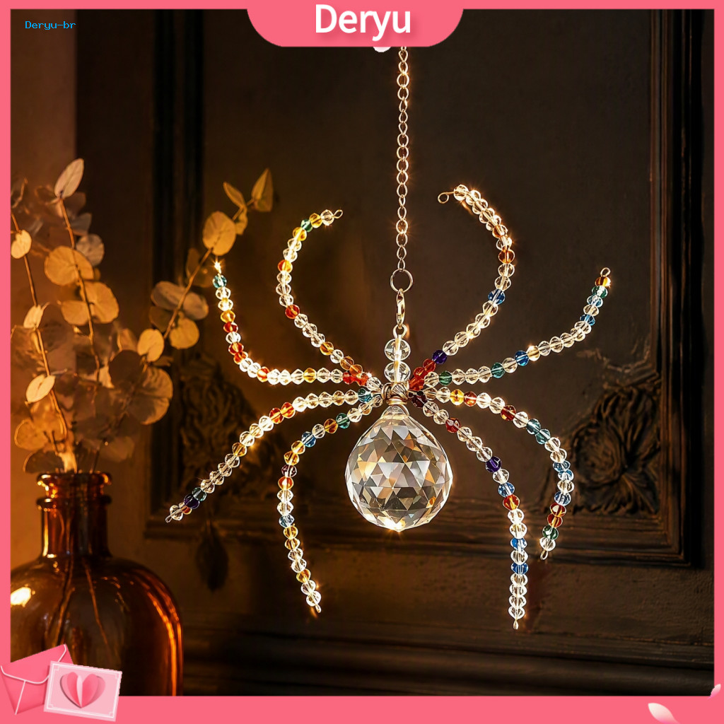 Holiday Ornament for Christmas Halloween Faux Spider Hanging Beaded Pendant Sparkling Translucent Sun for Tree for Home