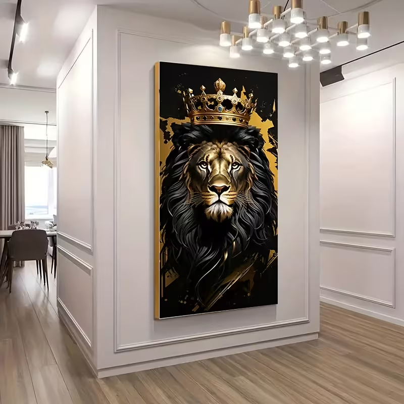 Quadro Decorativo Leão de Judá com Coroa Dourada Luxury