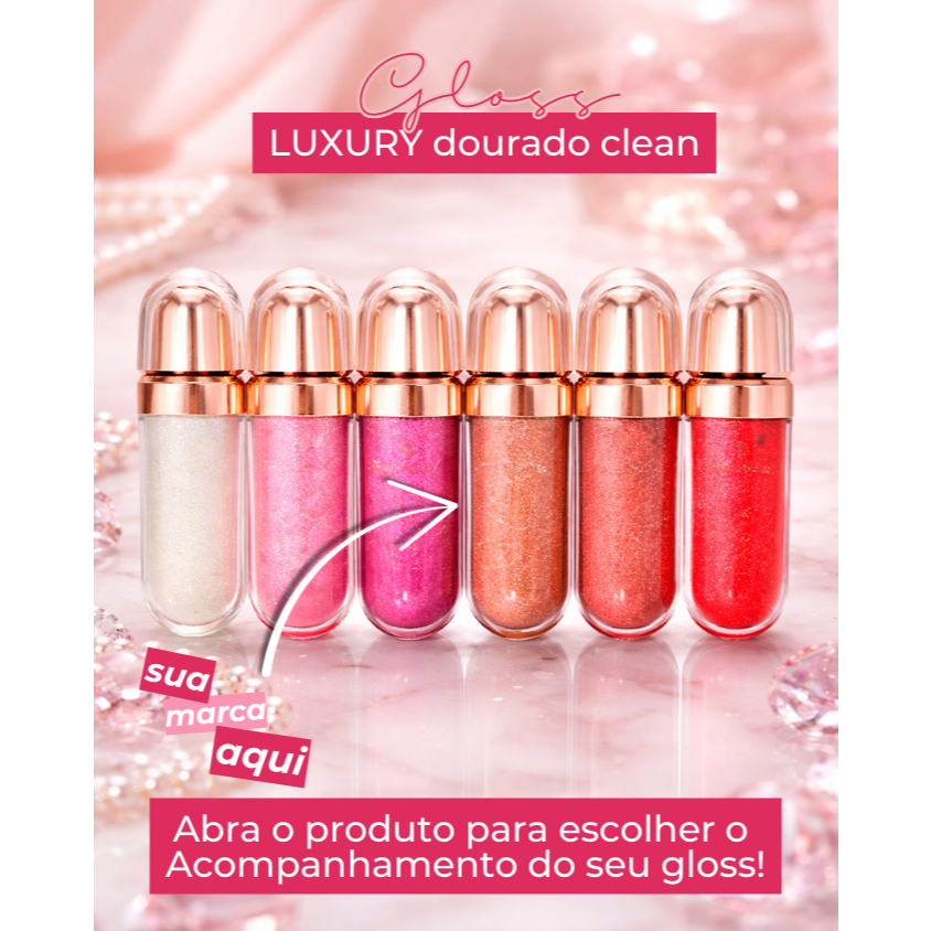 30  gloss personalizado com sua logo ou tema - luxury dourado clean