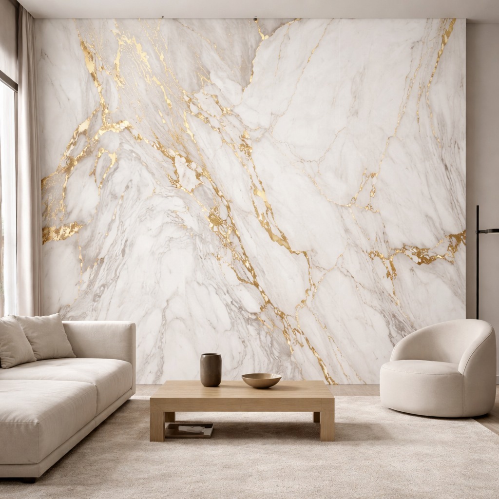 Papel de Parede Adesivo Mármore Dourado Luxury  Decoração Casa Painel Completo