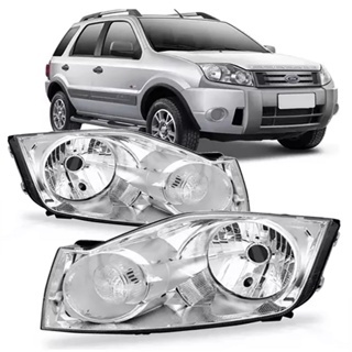 Kit Par Farol Ecosport Foco Simples Máscara Cromada Cromado 2008 2009 2010 2011 2012