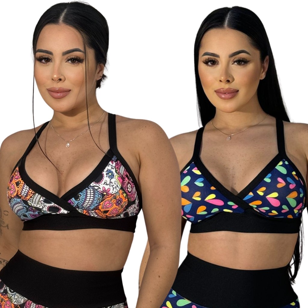 kit 2 Tops Fitness de Academia Simples Estampado Cores Sem Bojo Promocional