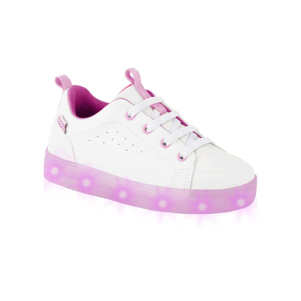 Tênis Infantil Duda Light Branco/Pink Led World Colors