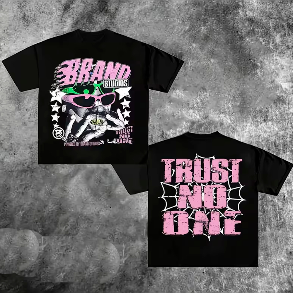 Camiseta T-shirt Básica e Oversized Algodão Vintage Retro Style Frases Trust No One Brand Streetwear