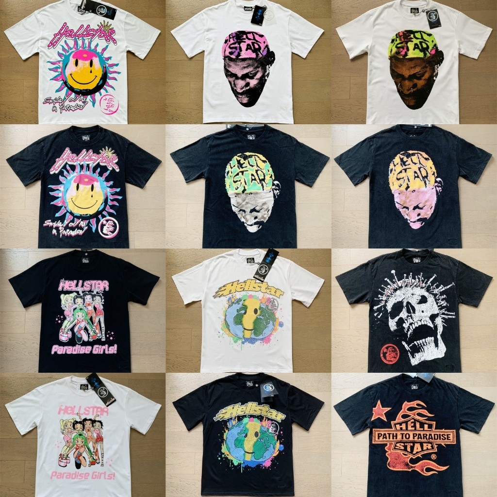 Hellstar Fashion Brand High Street Hip Hop Algodão Vintage Impresso Camisa De Manga Curta Unisexo