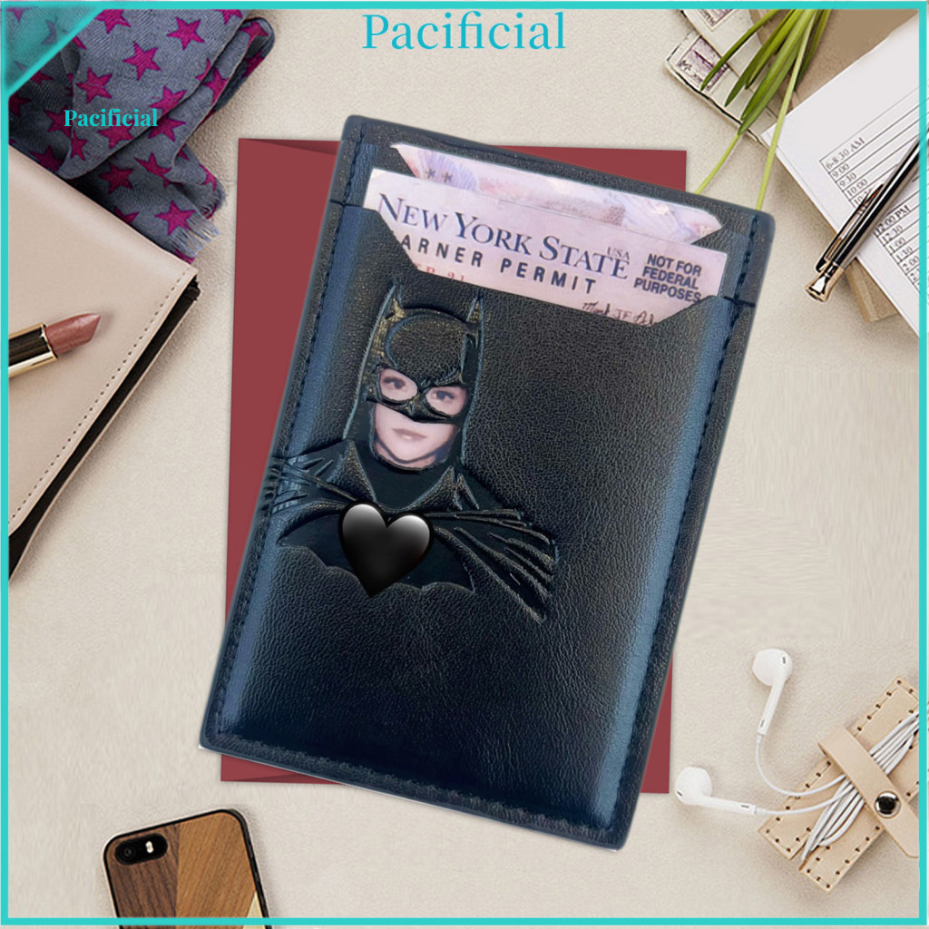 Personalized Superhero Wallet Unique Anniversary Gift for Him Face Id Card with Bat Eyes Cutout 3-slot Slim Holder – P