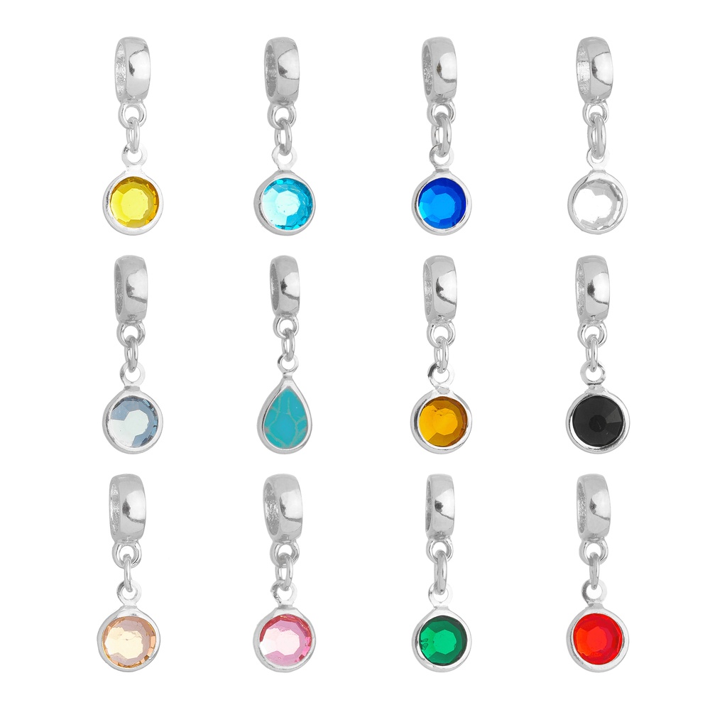 Berloques Cristais Coloridos Strass Crisal Banhado a Prata 925