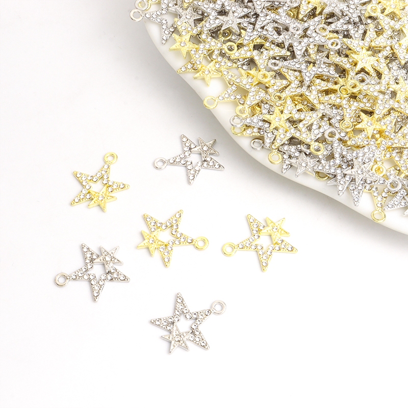 15pcs Brilhante Rhinestones Oco Estrela Oca Dupla Encanta Sentido De Design Pentagrama Pingentes De