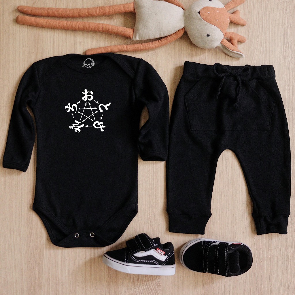 Conjunto Body Manga Longa e Calça Saruel de Rock Bebê Phantom Siita Logo 100% Algodão Premium