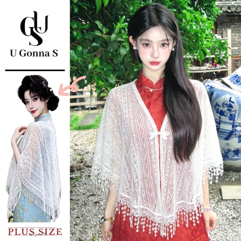 U Gonna S Elegante Renda Cheongsam Shrug Cardigan Manga Curta Frente Aberta Exterior Cover-Up Para Qipao 2026