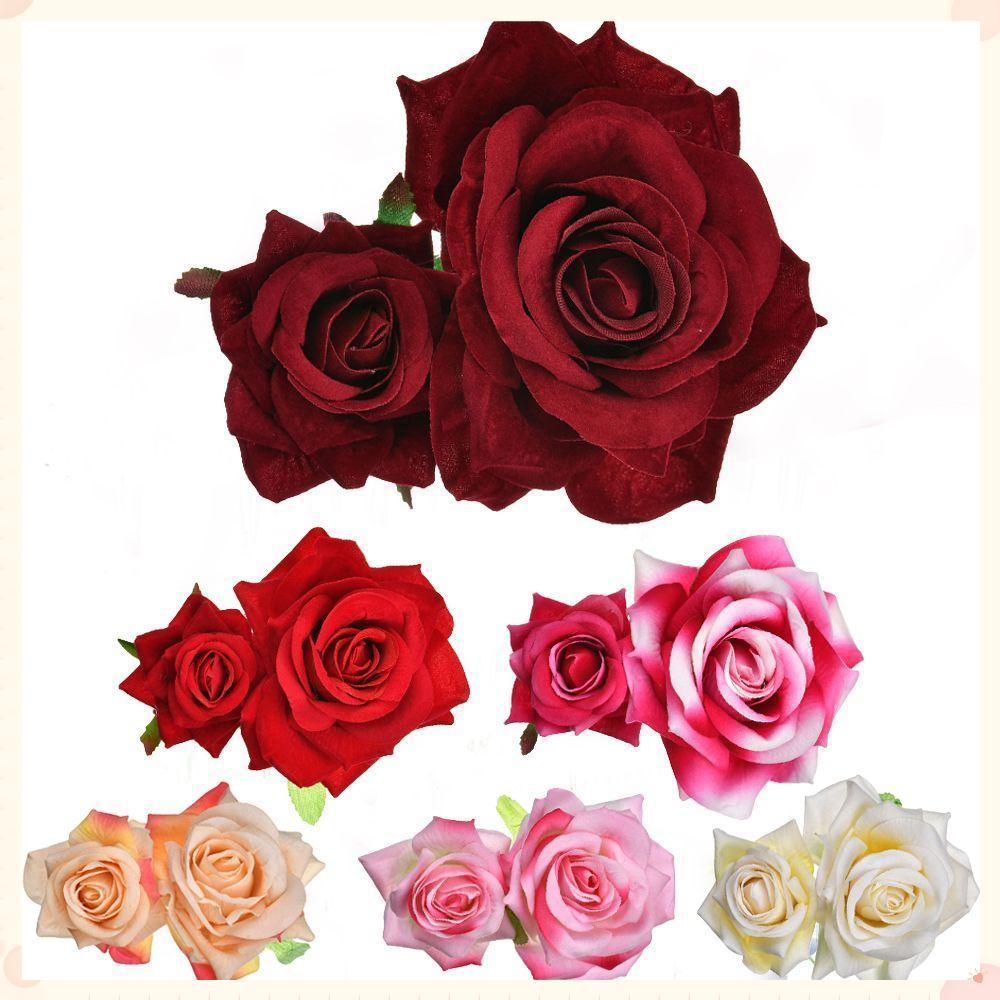 Girls Ladies Festival Handmade Fashion Elegant Double Rose Hairpin Bridal Flower Hair Clip/Multicolor