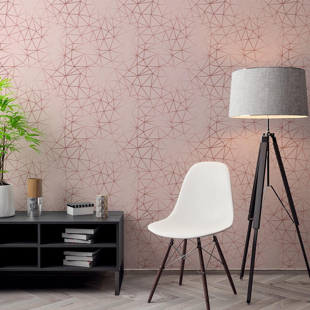 Papel de Parede Adesivo Zara Rose Gold Linhas Vinho Degrade Prisma Decoração Lavável