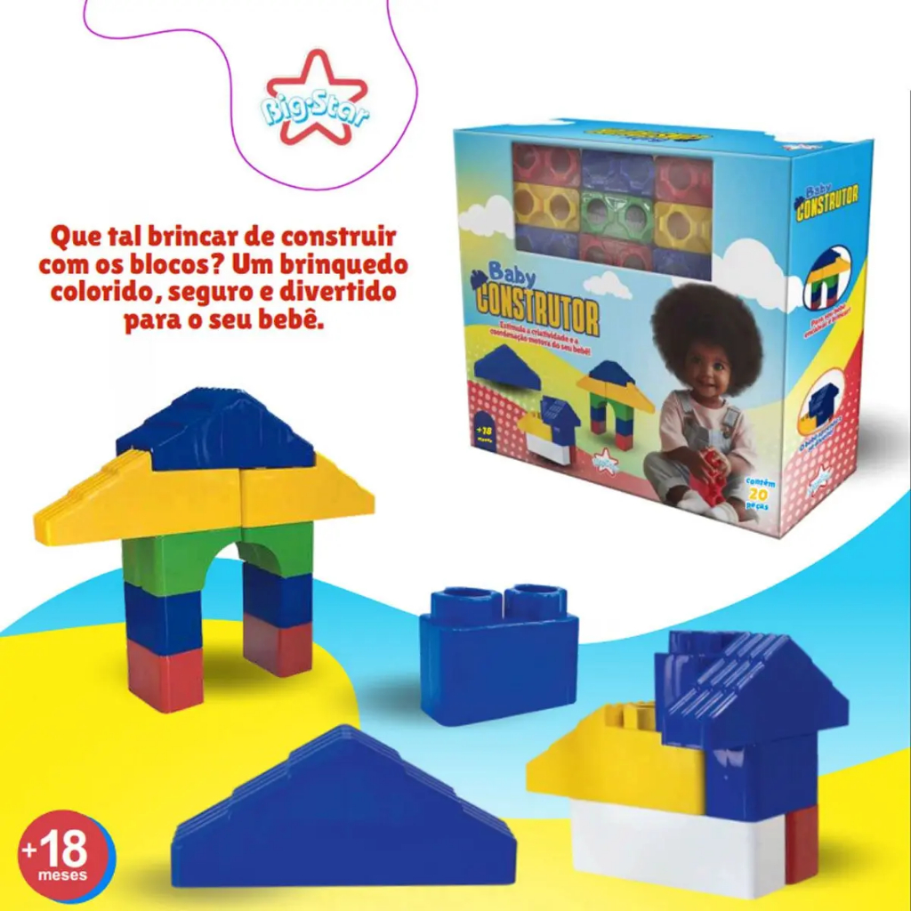 Brinquedo Construtor De Peças Para Bebe +18 Meses 20 Peças Big Star