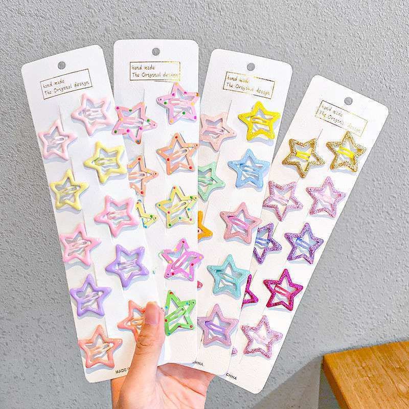 10PCS Novo Fofo Fashion Girls Colorful Star Waterdrop Shape Hairpins Kids Sweet Hair Accessories