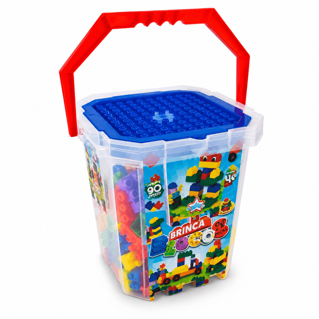 Blocos de Montar Brinca Blocos 90 Peças com Balde Big Star 281 Brinquedo Educativo Infantil Criativo