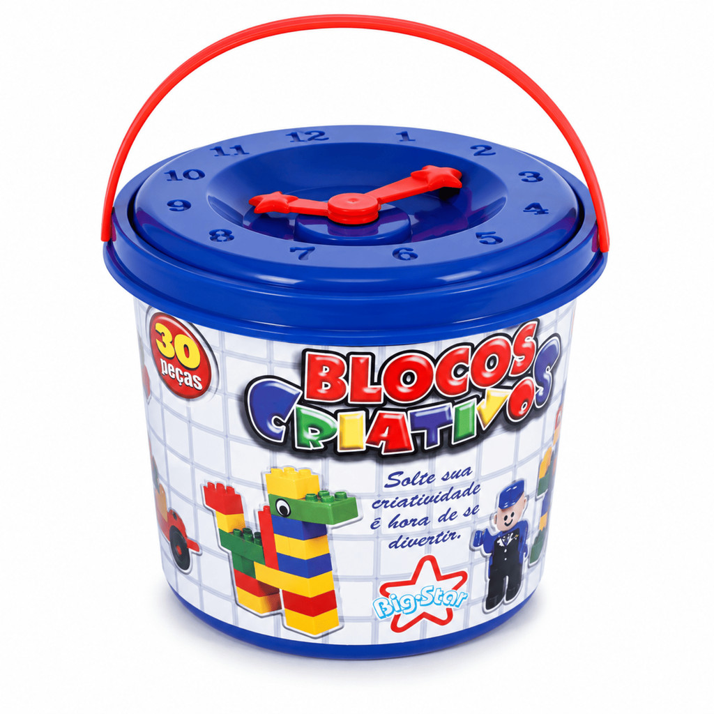 Blocos Criativos de Montar 30 Peças com Balde Big Star 396 Brinquedo Educativo Infantil Criatividade