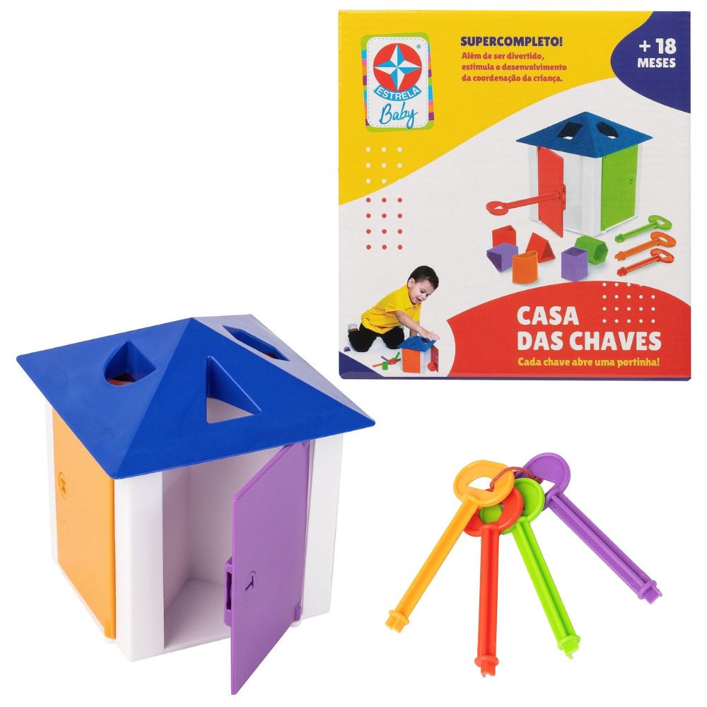 Casinha De Atividades Brinquedo Interativo Infantil Casa Das Chaves + Formas Geométricas Coloridas Estrela Baby
