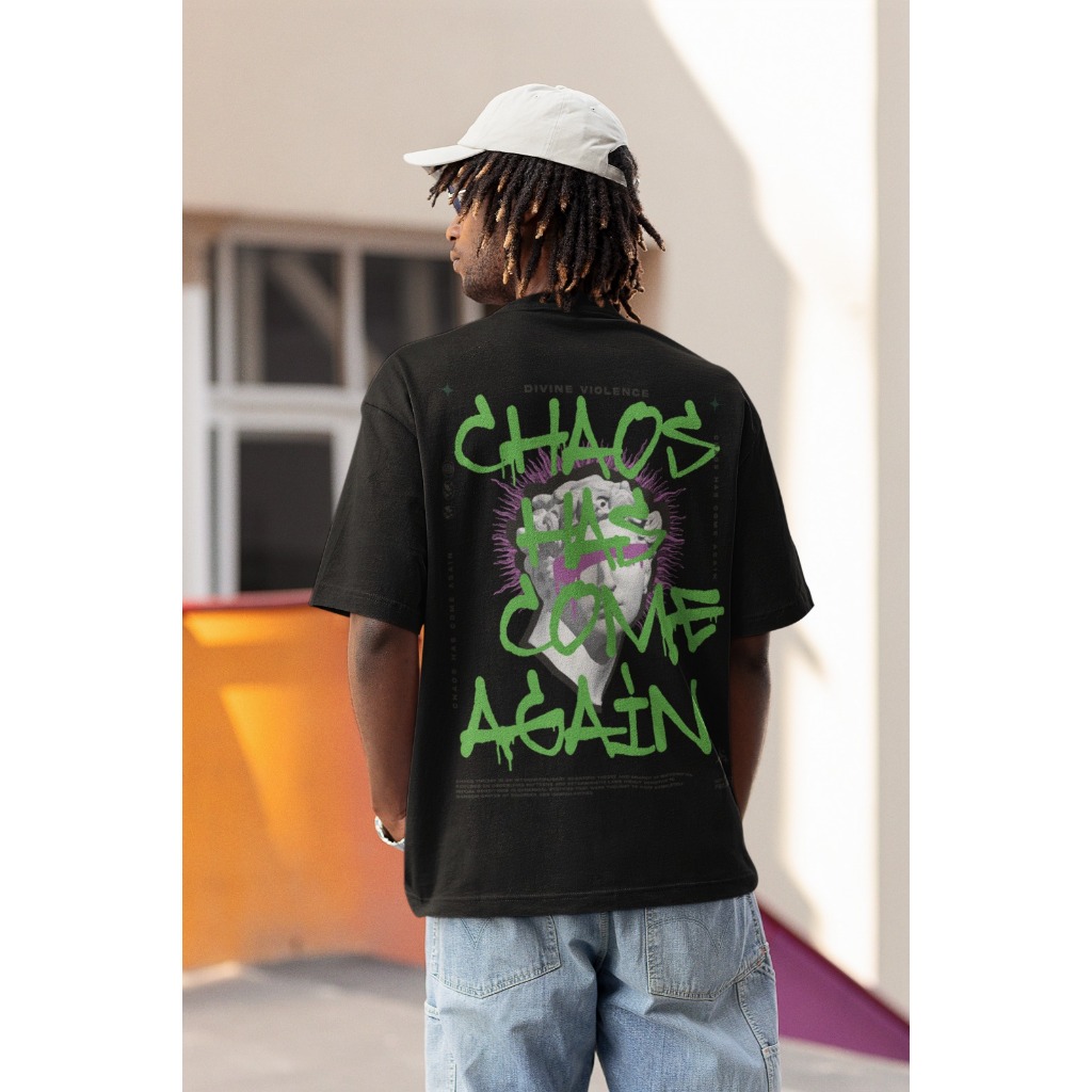 Camiseta Oversized Stretwear ``Chaos Has Come Again´´ Unissex- 100% algodão - camisão