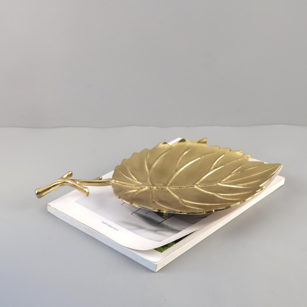 G6XS Modern minimalist gold brass leaf tray desktop ornament for living room, dining room, hotel, and homestay home deco