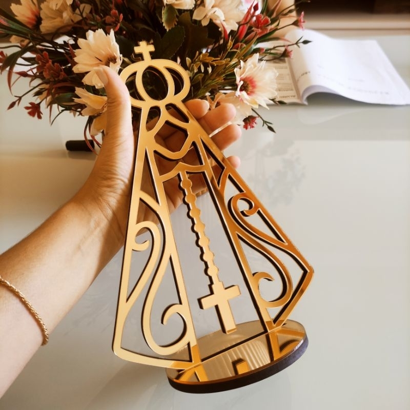 Imagem de Nossa Senhora Aparecida em Acrilico Dourado e Prata