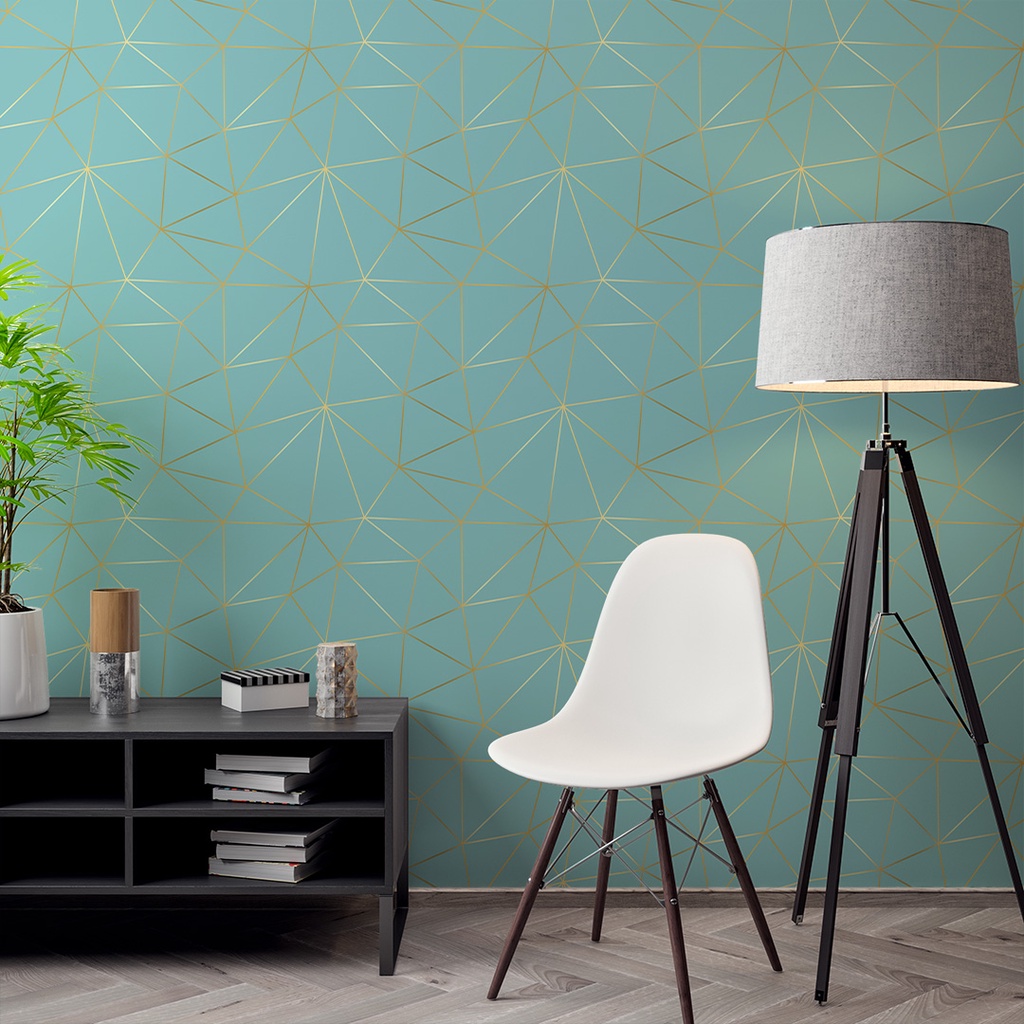 Papel de Parede Adesivo Zara Silver Verde Agua e Dourado Tons Claros Efeito Adesivo Lavável