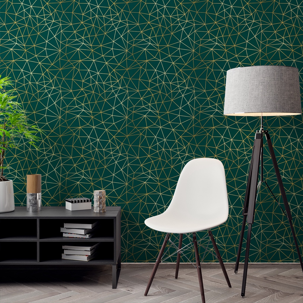 Papel de Parede Adesivo Zara Silver Verde Escuro e Dourado Gold Efeito Adesivo Lavável - Pro Decor