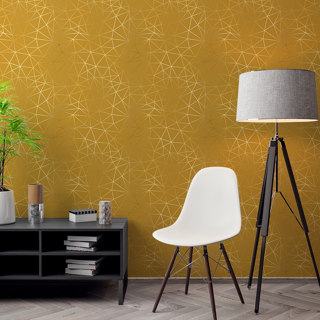 Papel de Parede Adesivo Zara Silver Tons de Amarelo e Dourado Médio Adesivo Lavável - Pro Decor