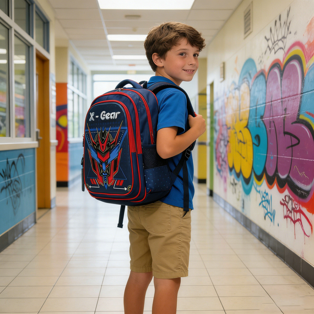 Mochila escolar para meninos e meninas universal (6-12 anos de idade) 3D design padrão estereoscópico