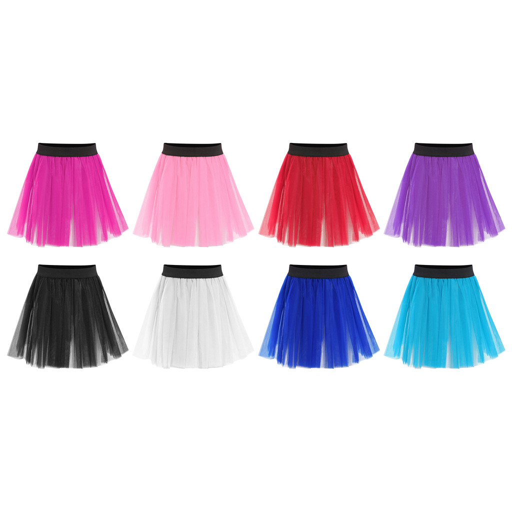 inhzoy Kids Girls Elastic Waistband 3-Layer Tulle Tutu Skirt for Birthday Theme Party Stage Performance