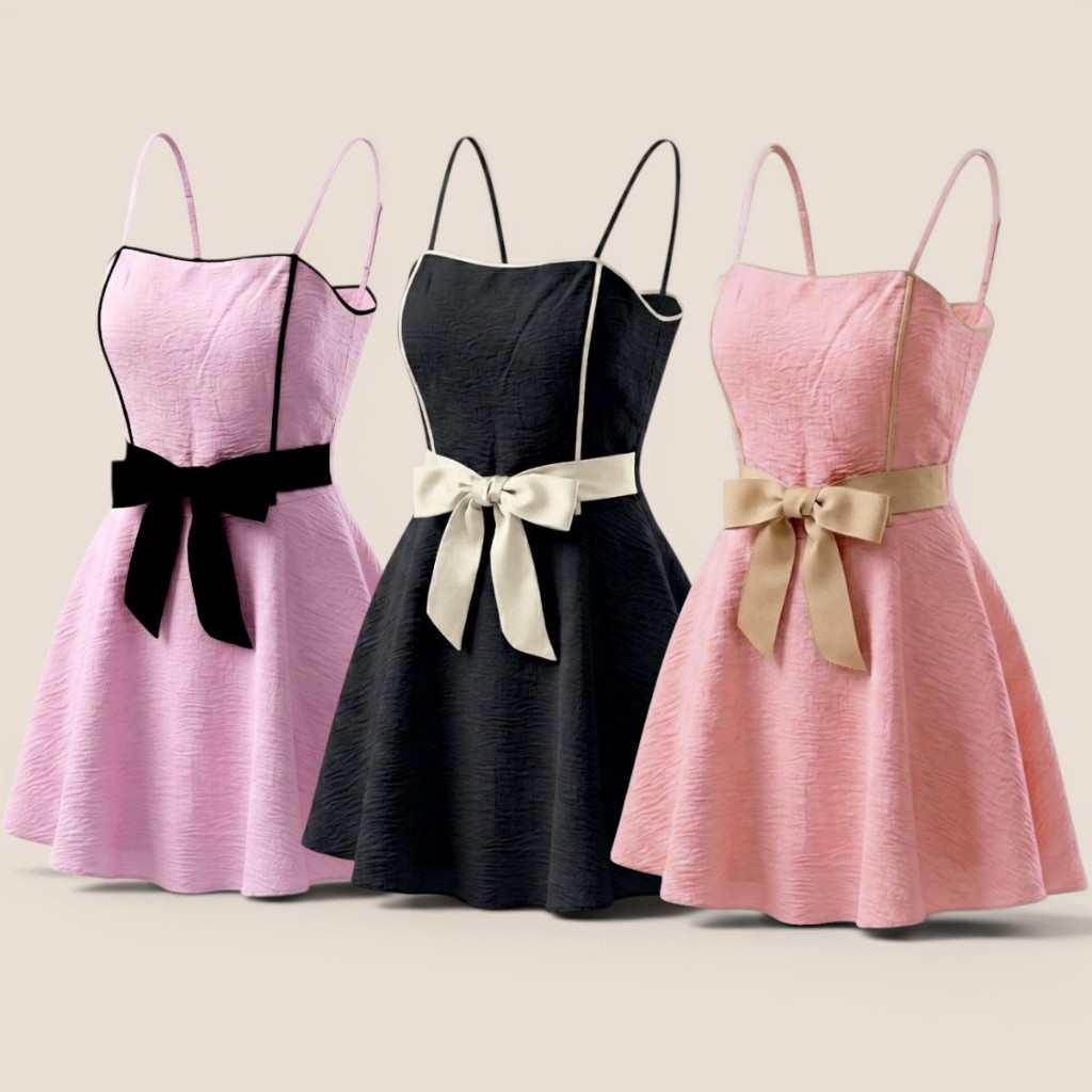 Macaquinho Vestido Clare Duna Laço Alça Fina Ajustável Moda Verão Bojo LADY Elegante Feminino itgirl