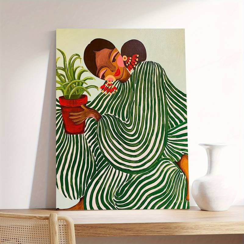 Quadro Minimalista Mulher com Planta Decoração Estilo Africano Elegante e Único Lady Sitter