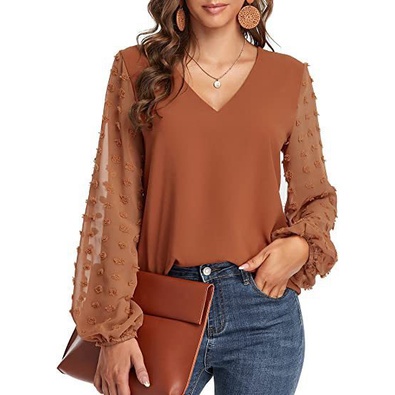 Elegante Blusa Feminina Summer V Camisa De Manga Longa Com Escritório De Costura Lady Blusas E Camisas Vestuário Feminino 2023