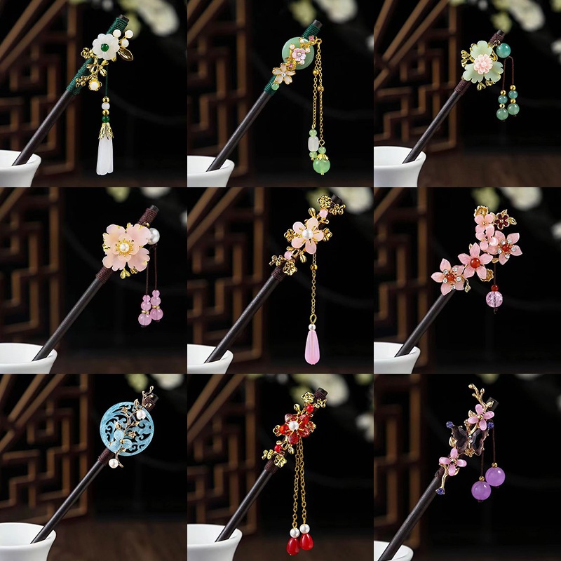 1PC Cabelo De Madeira Stick Chinês Estilo Winding Flower Hairpin Com Tassel Elegante Lady Hair Clip Acessórios De Vintage 2024