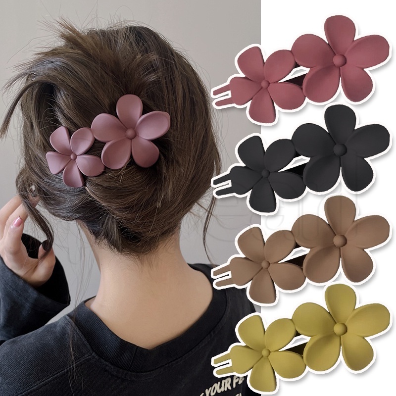 Grampo De Cabelo De Cor Sólida Com Dupla Flor/Acrílico Textura Fosca BB Clip/Temperament Duckbill Elegante Lady Hair Headwear/Ponytail Styling Claw Women Accessories