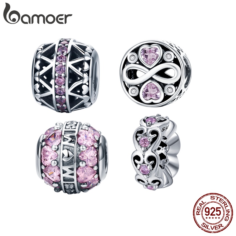 Bamoer Charm Bead Real Silver 925 Butterfly And Heart Mother's Day Series Fit Bracelet DIY Fashion Accessories SCC215