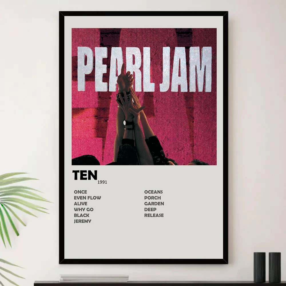 Quadro Placa Decorativa Música Internacional pearl jan Rock Alternativo Indie Rock Álbuns com Moldura