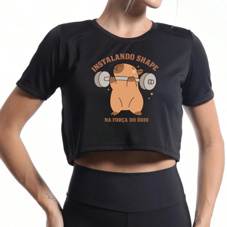 CROPPED DE ACADEMIA CAPYBARA INSTALANDO SHAPE 100% ALGODÃO
