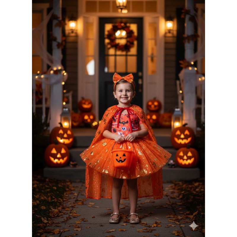 Fantasia infantil halloween kit 4pçs saia tule Body capa tiara.
