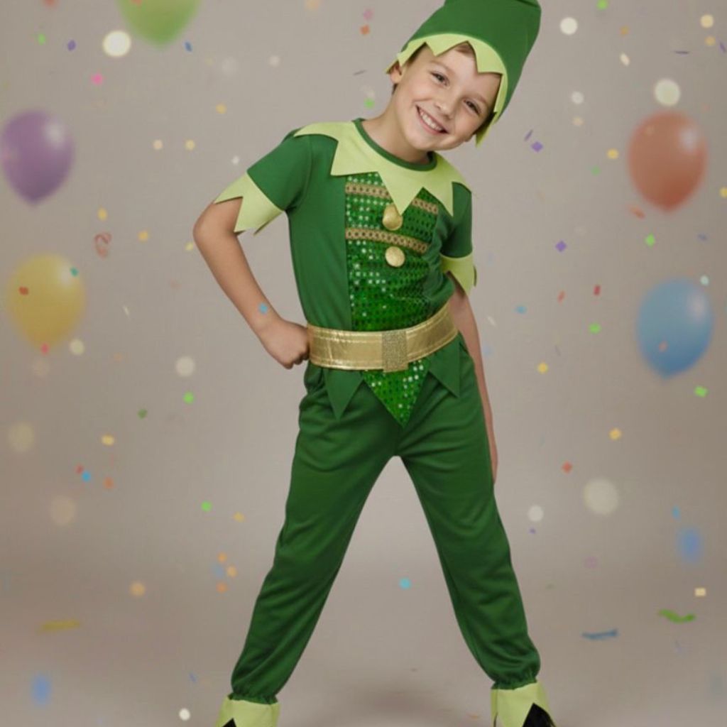 Fantasia Infantil Carnaval Duende Elfo Peter Pan 4Pçs Menino