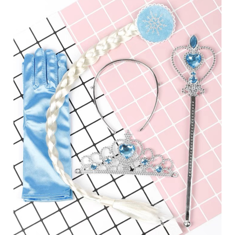 Kit 4pçs Frozen Com Coroa, Varinha, Luva E Cabelo Cosplay festas