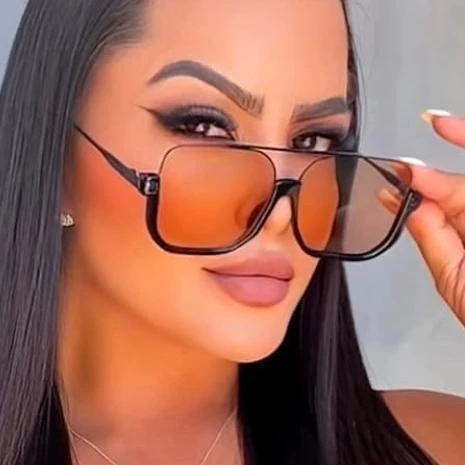 Oculos meia Armação Double Beam Grande Quadro Retro Óculos Square Sunglasses para Unissex Street