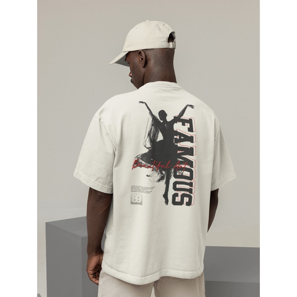 Camisa Camiseta Oversized Streetwear Masculino Urbano Treino Preto e Off Whte Estampado - FAMOUS