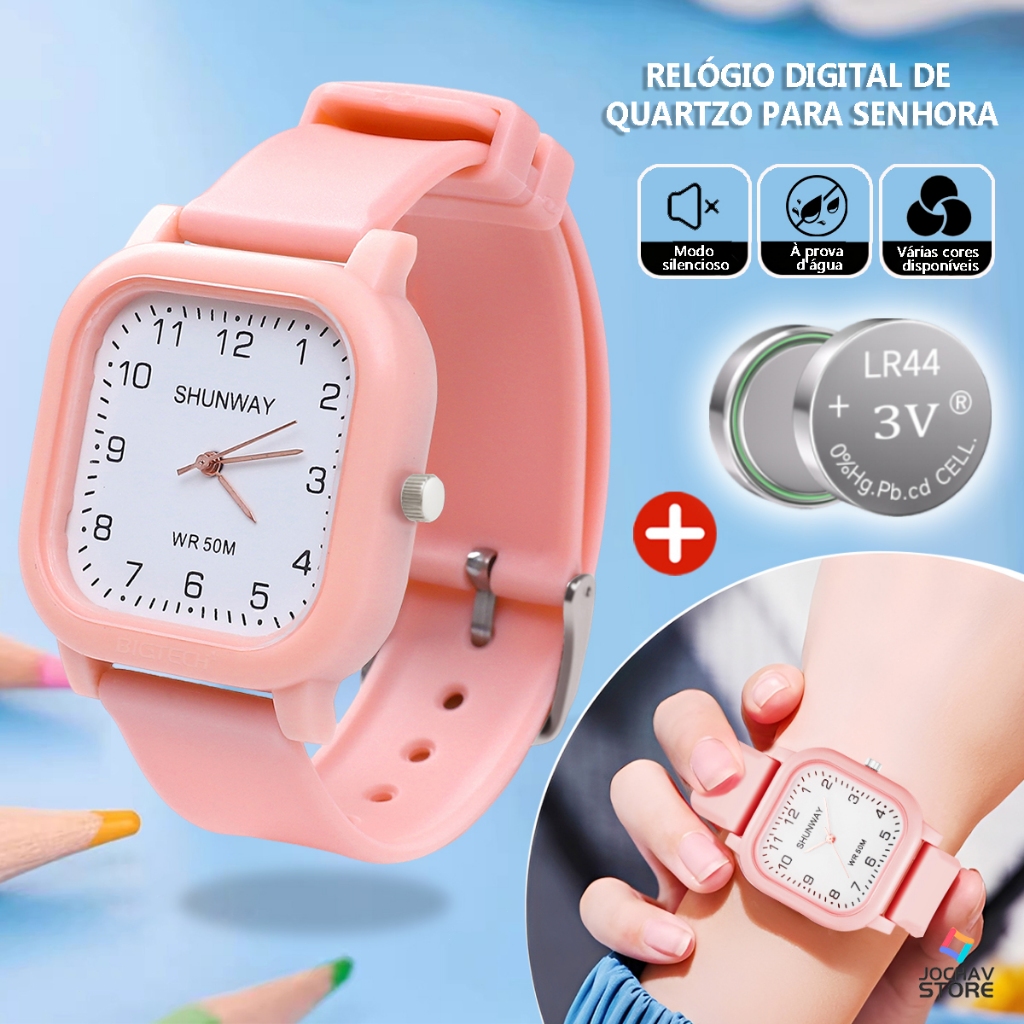 Relógio Unissex Digital LED Vintage 2 Pilhas Bateria Feminino A Prova D'Água Infantil Esportivas Cronómetro Relogio