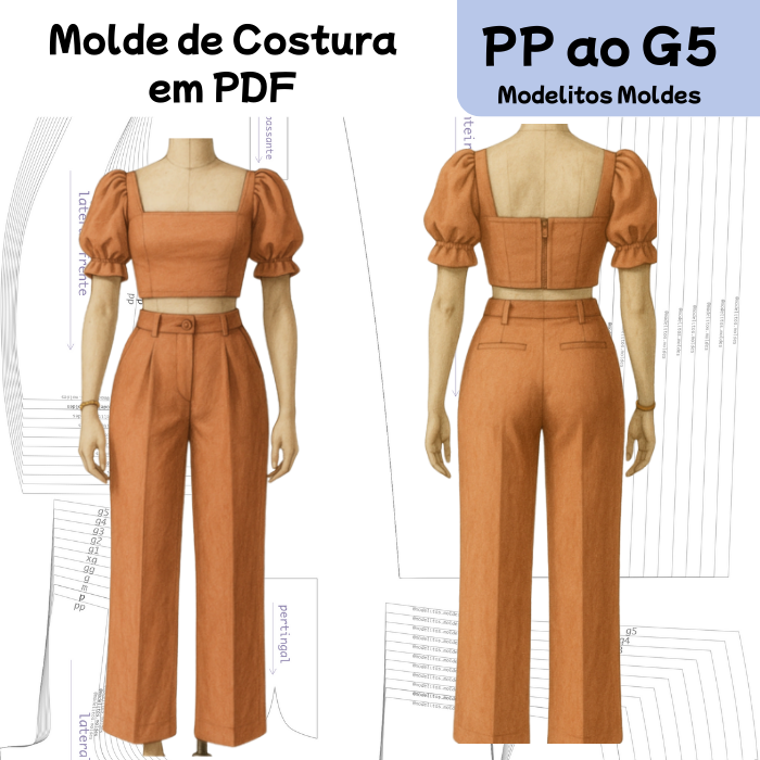 Molde de conjunto alfaiataria em PDF PP ao G5 - Modelagem Profissional