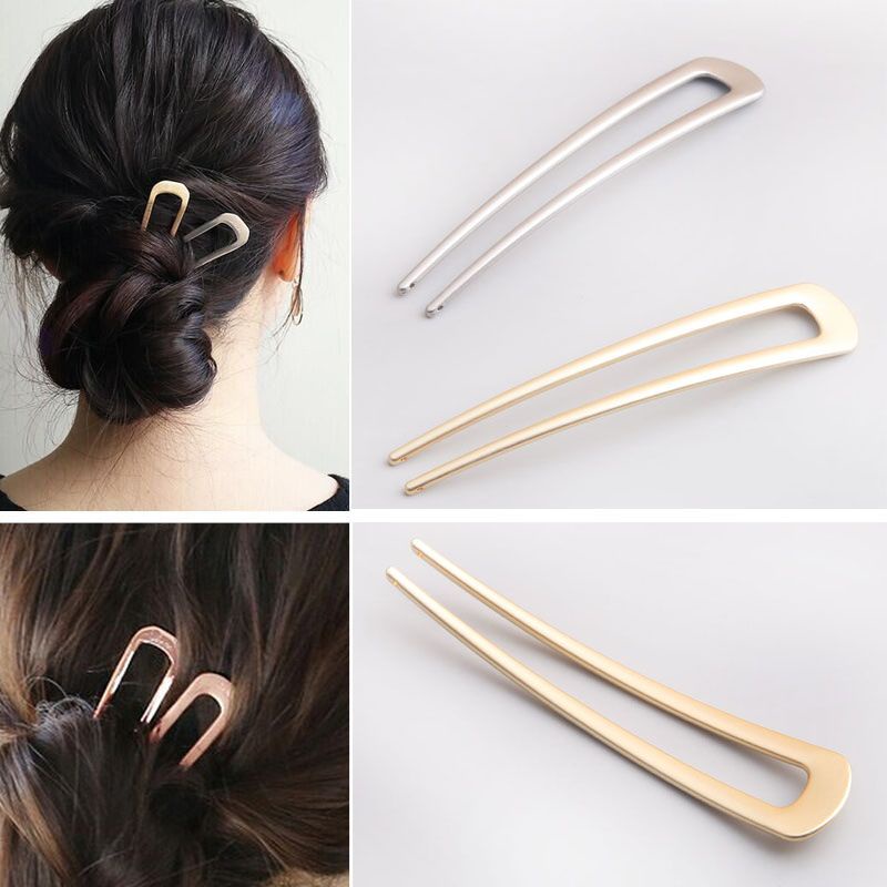 Coreia Minimal criativo cabelo metálico enrolado elegante temperamento bola cabeça u clip