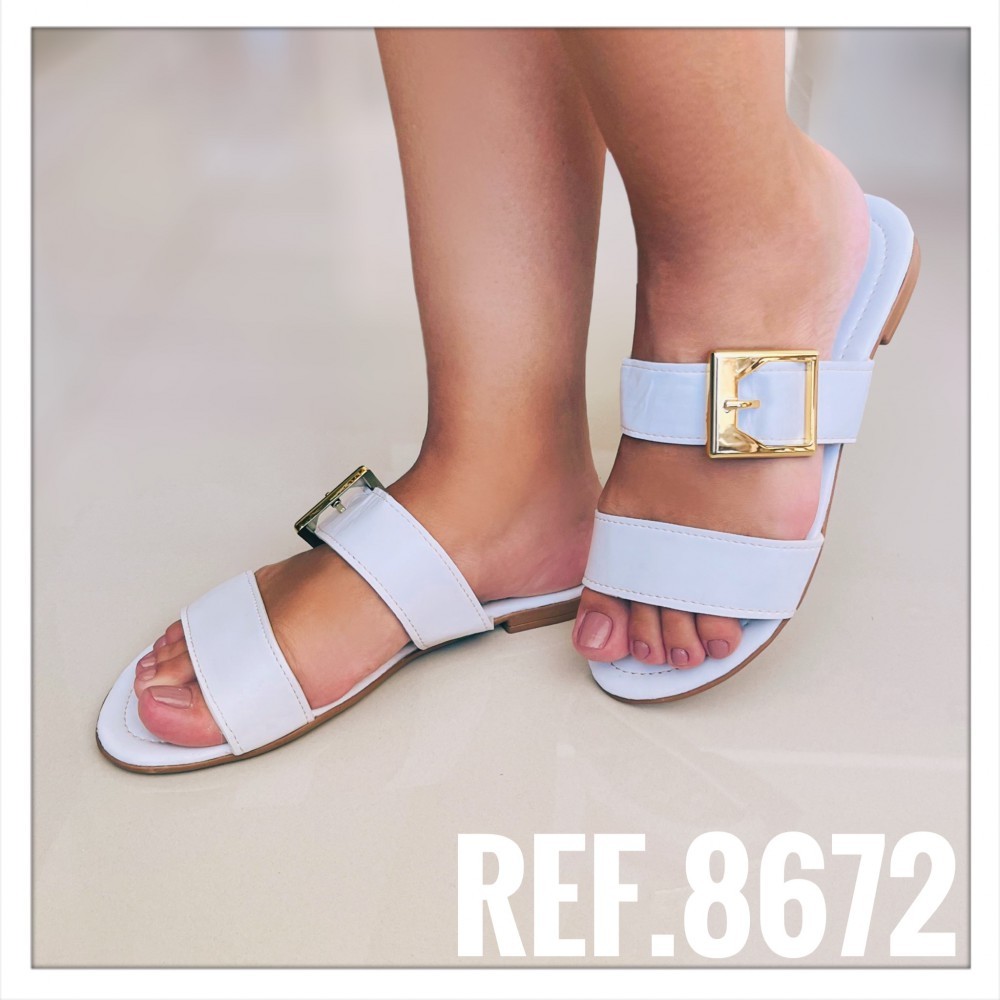 Sandália Rasteira feminina confortável e elegante com fivela Minimal Charm